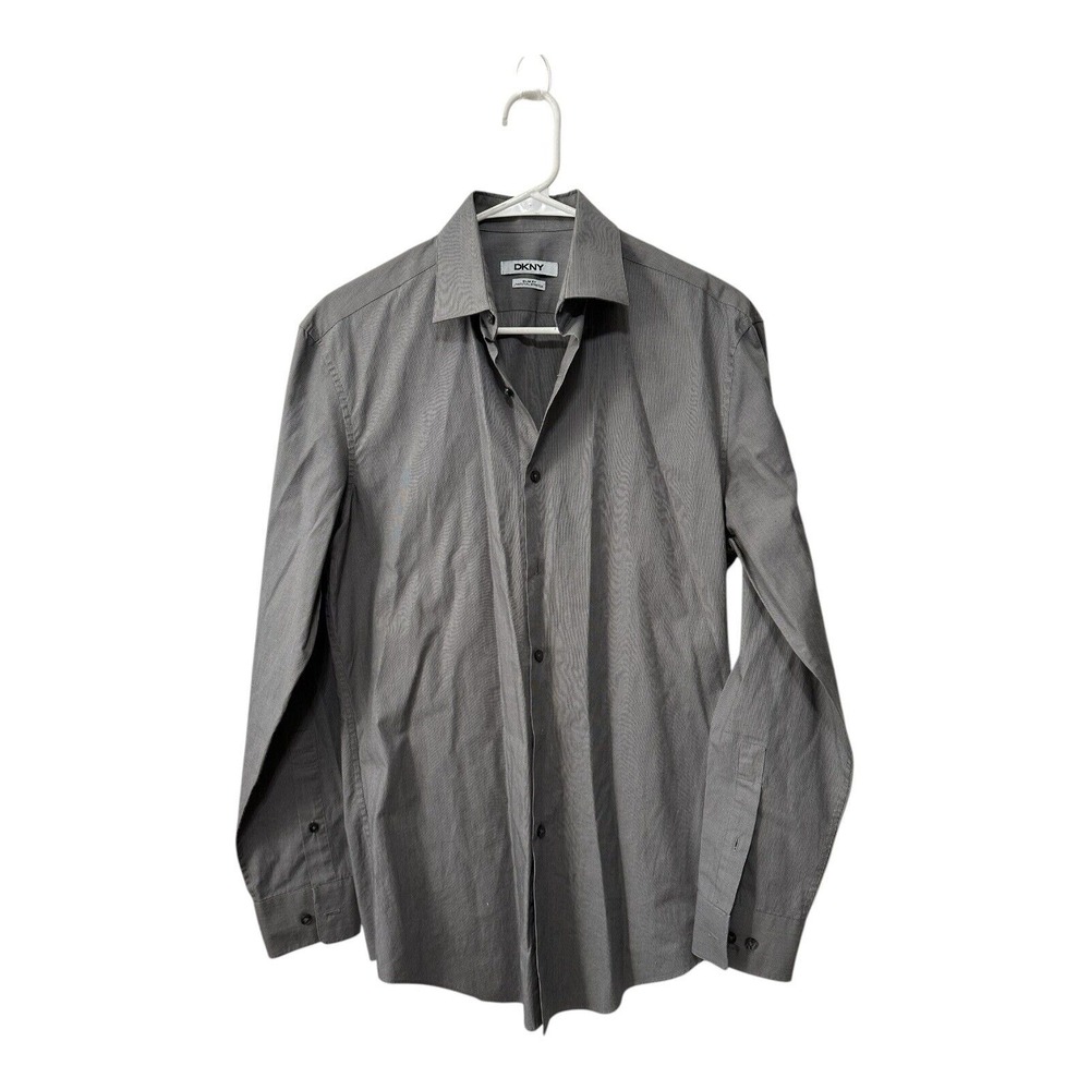 DKNY Men's Shirt‎ Size 14 1/2 32/33 Long Sleeve Gray Button Up Designer EUC